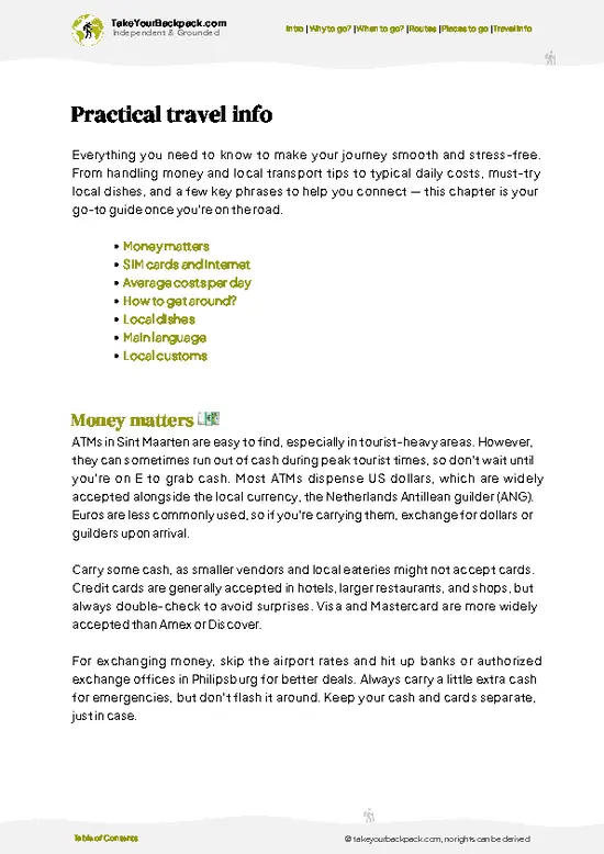 example page 7 from our offline Travel Guide for Sint Maarten